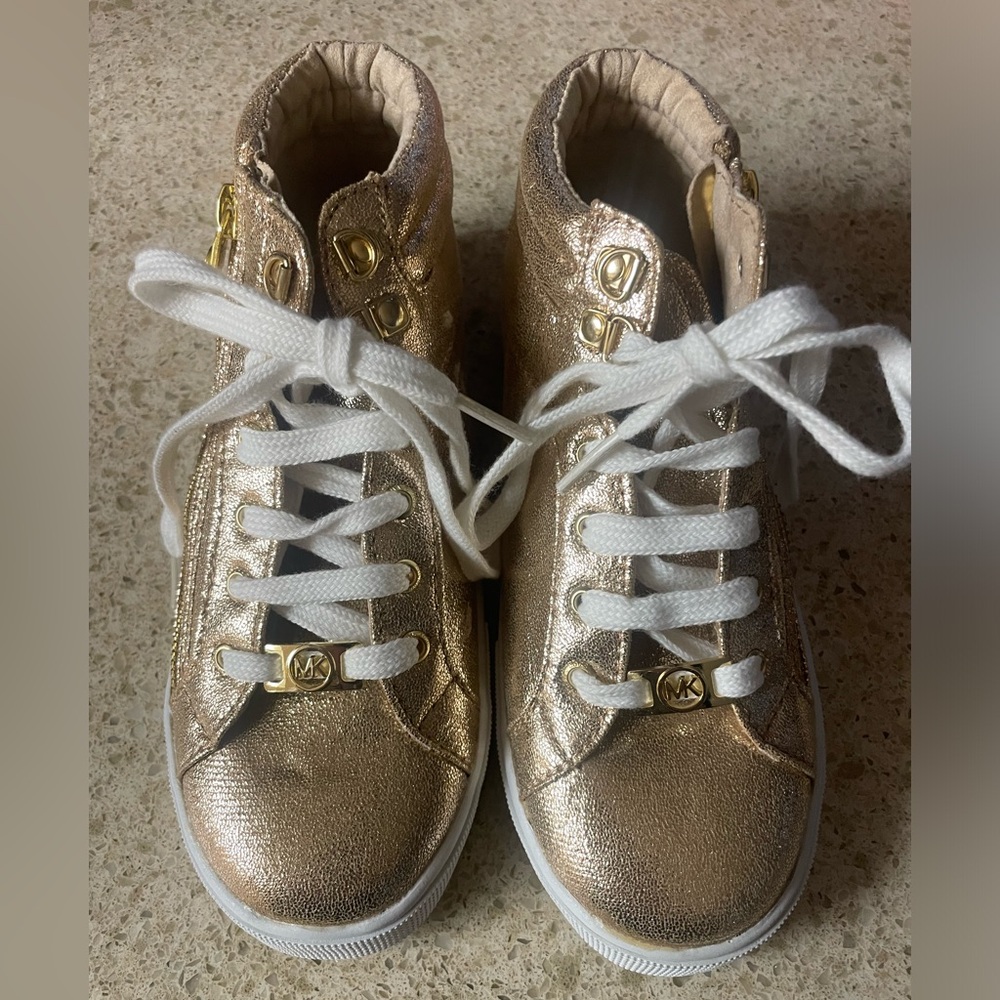 Michael Kors Girls High Top Shoes Sneakers Glitter Rose Gold Size 2